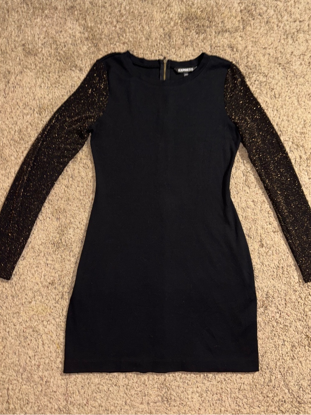 Express Black Bodycon Dress with Gold Sparkle Sleeves